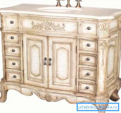 Lavabo altında bulunan antika çekmeceli sandık. Lavabo altında bulunan antika çekmeceli sandık.