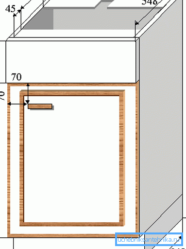 Belirli bir yıkama türü için koltuğun tüm boyutlarını ve boyutlarını gösteren en basit modelin grafik çizimi