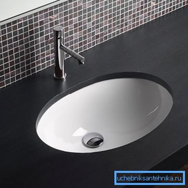 Banyoda tezgah içine yerleştirilmiş seramik lavabo Banyoda tezgah içine yerleştirilmiş seramik lavabo