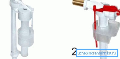 Su besleme vanaları: 1 - alt, 2 tarafı besleme. Su besleme vanaları: 1 - alt, 2 tarafı besleme.