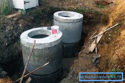 Beton halkaların septik bir tankının montajı Beton halkaların septik bir tankının montajı