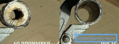 Fotoğraf, temizleme işlemlerinden önce ve sonra boruyu gösterir. Fotoğraf, temizleme işlemlerinden önce ve sonra boruyu gösterir.