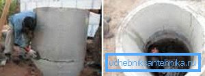 Fotoğrafta, kurulumun ilk adımları - beton halkaların montajı Fotoğrafta, kurulumun ilk adımları - beton halkaların montajı