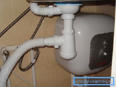 Fotoğrafta kompakt bir su ısıtıcısının montajı örneği. Fotoğrafta kompakt bir su ısıtıcısının montajı örneği.