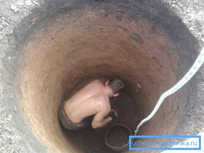 Bir beton gömlek olmadan bir kuyu kazma süreci. Bir beton gömlek olmadan bir kuyu kazma süreci.