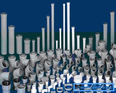 Kanalizasyon için PVC - borular, köşebentler, bağlantı parçaları